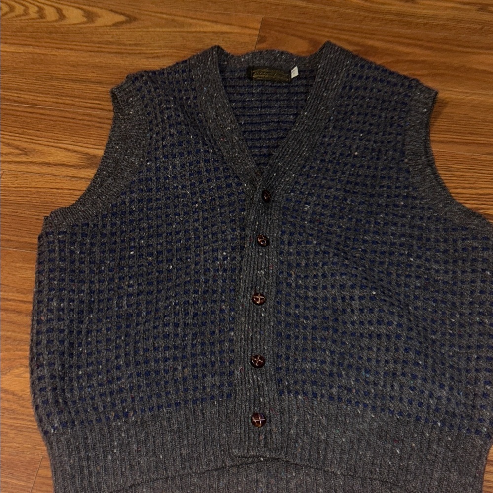 Vintage 90s Eddie Bauer Made In‎ USA 100% Wool 5 Button Grandpa Box Pattern Vest